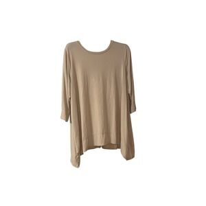 Calvin Klein Womens 1X Tan Beige Long Sleeve Sharkbite Hem Tunic Top W7GH8054